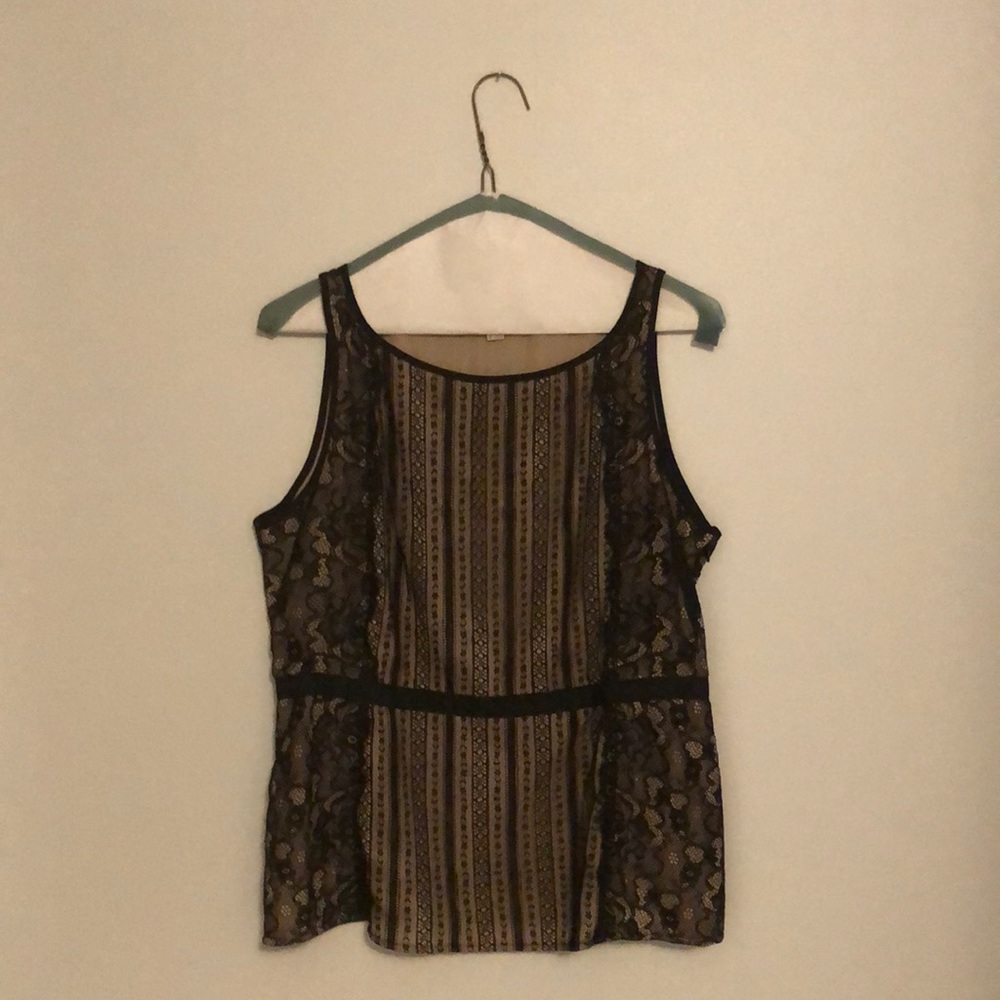 LOFT 8P Black Lace Top with Nude Underlayer